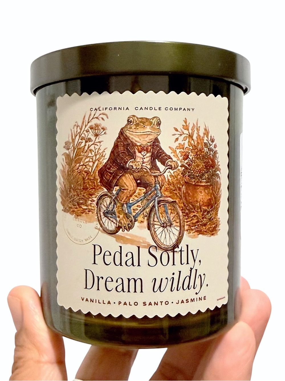 Leoben Company "Pedal Softly, Dream Wildly" Scented Candle Frog Riding Bicycle